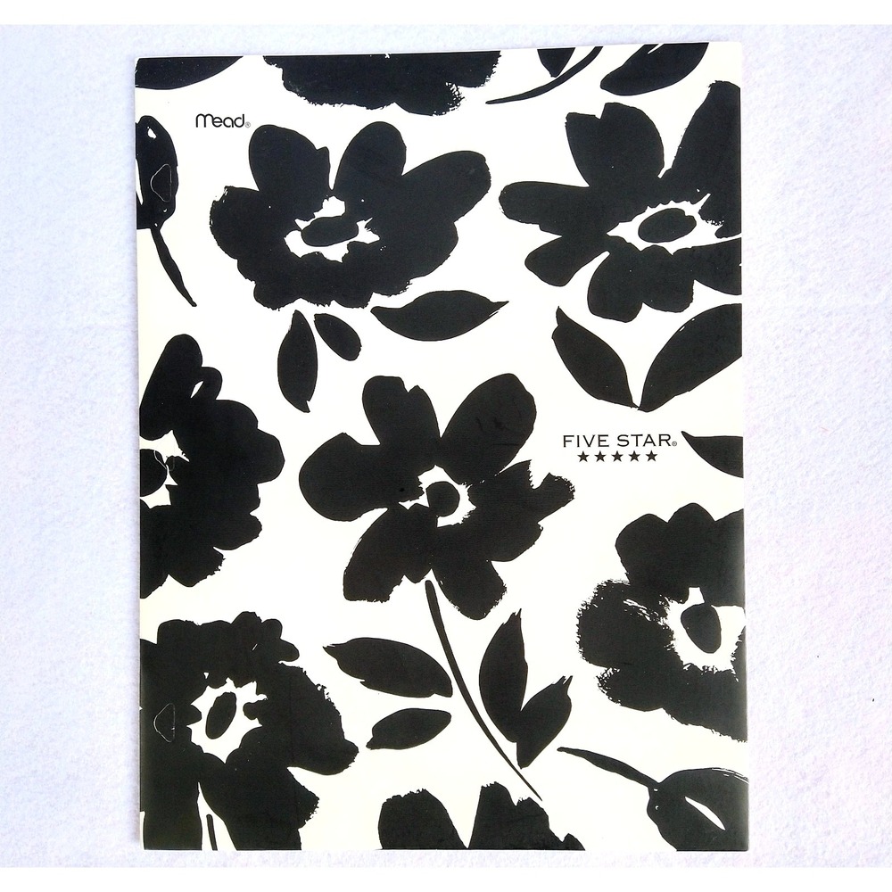 Lot of 6 Five Star Fashion 2-Pocket Paper Folder Black White Daisies Floral